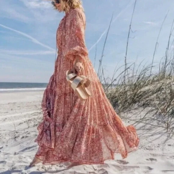 Free People Size M Flowy Floral Boho Maxi Dress - Picture 1 of 12